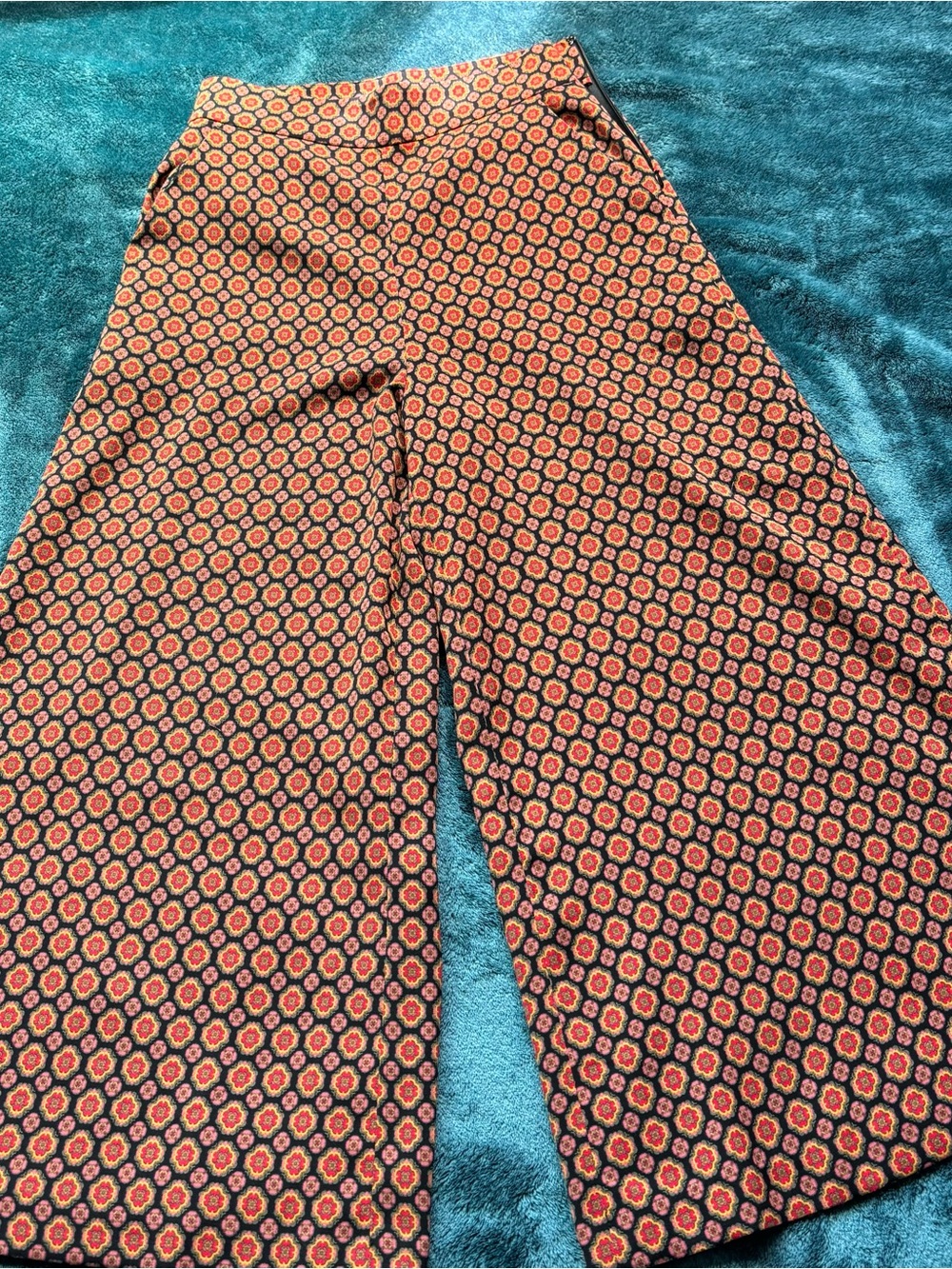 Leith High-Waisted Cropped Print Pants w/pockets & Side Zipper XS